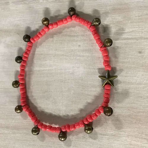 Mzury anklet Star & Bells coral Mzury anklet Star & Bells coral