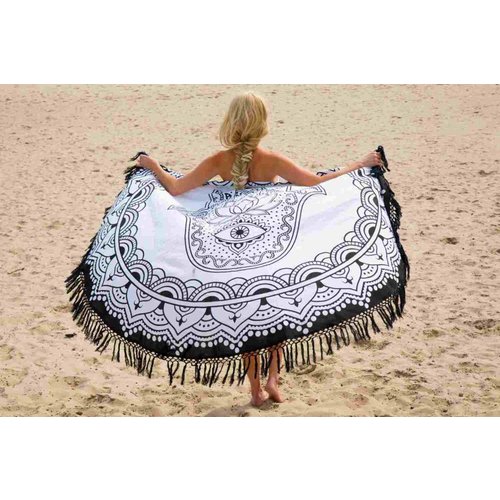 Call it Fouta! Roundie Gypsy Hamsa Hand black fringe