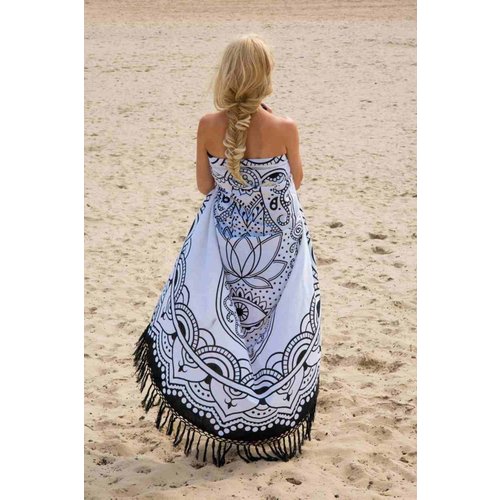 Call it Fouta! Roundie Gypsy Hamsa Hand black fringe Ø 175cm