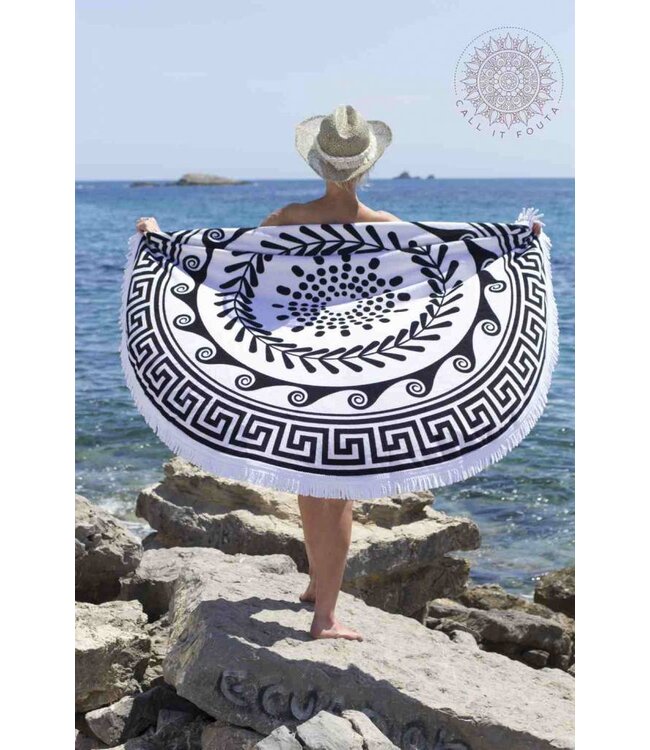 Greek Roundie d'Luxe black & white - badstof diameter 150cm