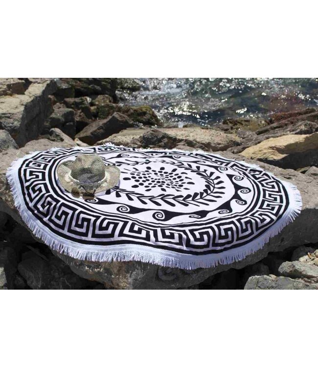 Greek Roundie d'Luxe black & white - badstof diameter 150cm