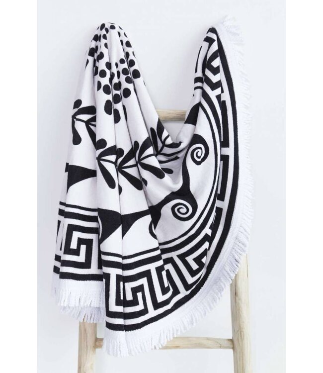 Greek Roundie d'Luxe black & white - badstof diameter 150cm