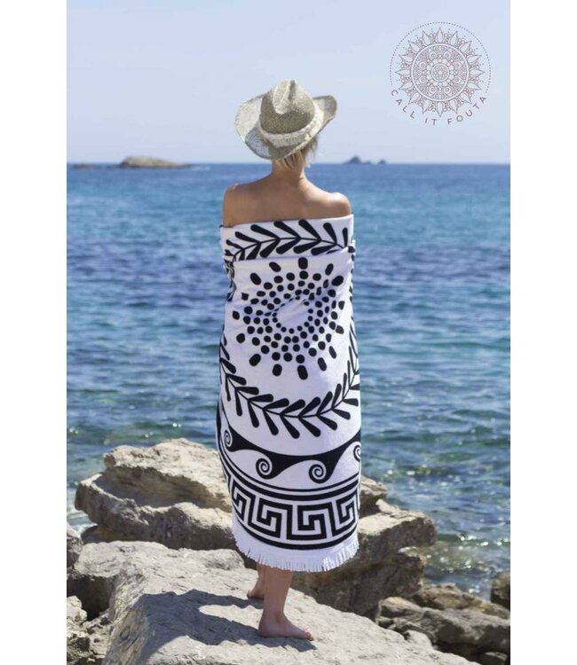 Greek Roundie d'Luxe black & white - badstof diameter 150cm