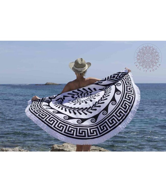Greek Roundie d'Luxe black & white - badstof diameter 150cm