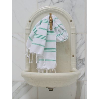 Ottomania hamam handdoek wit met jade strepen 100x50cm