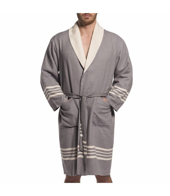 gevoerde hamam badjas Krem Sultan dark grey
