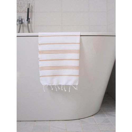 Ottomania hamam handdoek 100x50 wit okergeel Ottomania hamam handdoek 100x50 wit okergeel