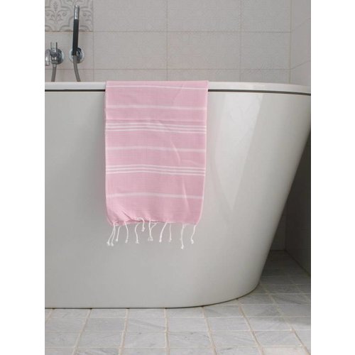Ottomania hamam handdoek roze met witte strepen 100x50cm