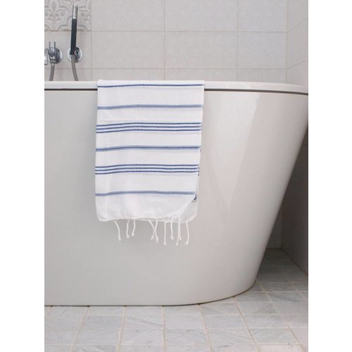 Ottomania hamam handdoek parlementblauw met witte strepen 100x50cm