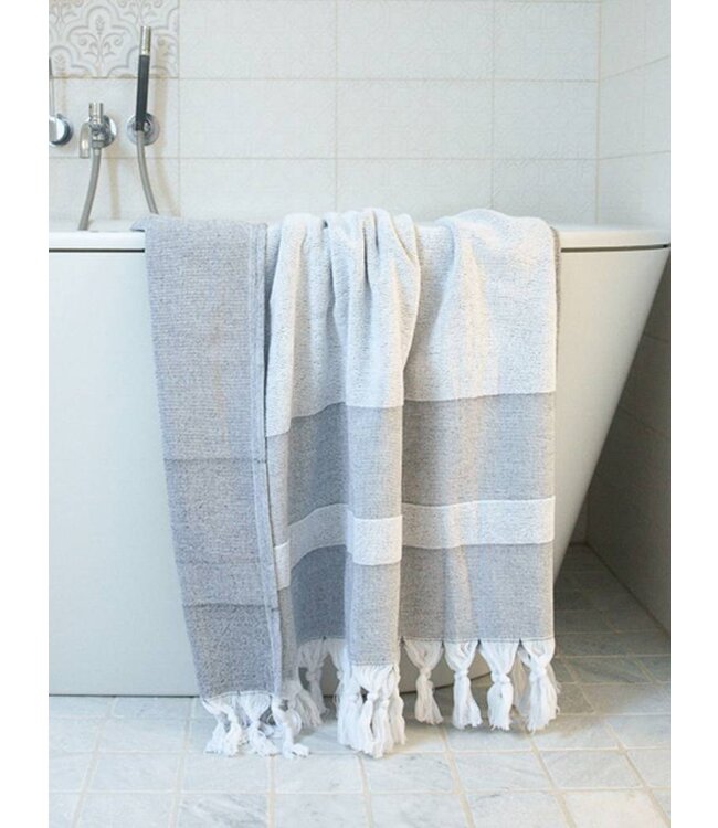 hamamdoek met badstof zwart 170x95cm
