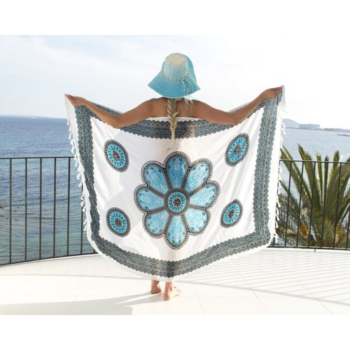 Call it Fouta! Pareo Flower white/aqua - blue/black