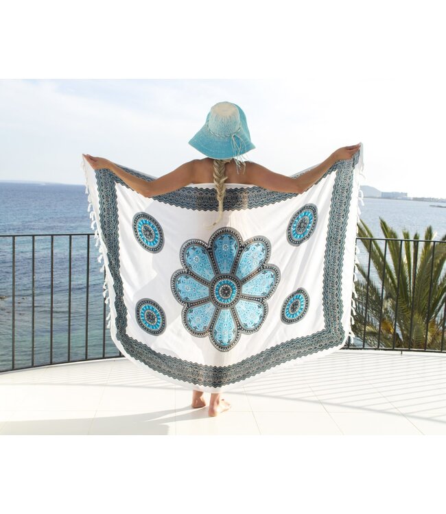 Pareo Flower white/aqua - blue/black 160x110cm