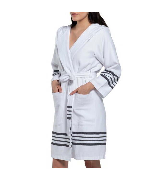 gevoerde hamam badjas Sun white black
