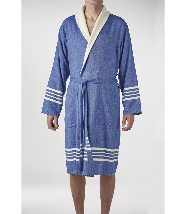 gevoerde hamam badjas Krem Sultan royal blue
