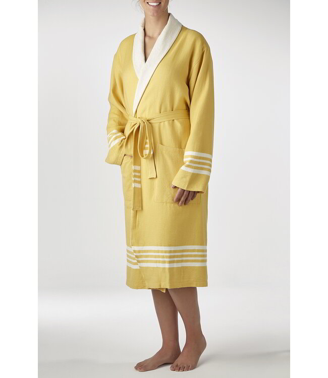 gevoerde hamam badjas Krem Sultan mustard yellow