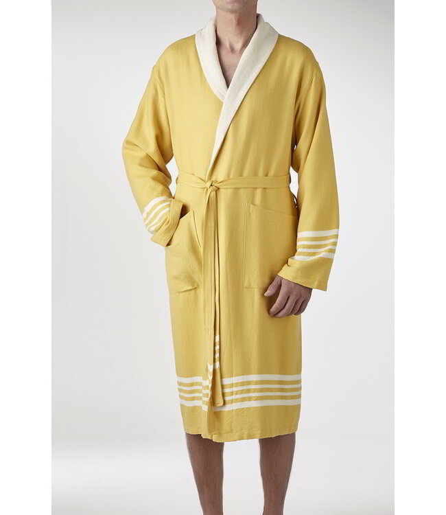 gevoerde hamam badjas Krem Sultan mustard yellow