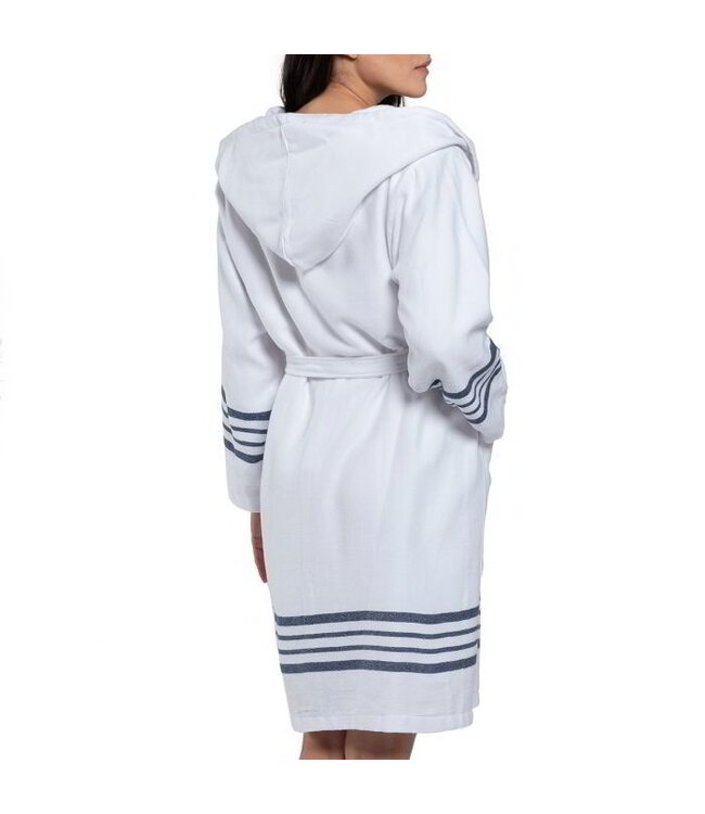 gevoerde hamam badjas Sun white navy