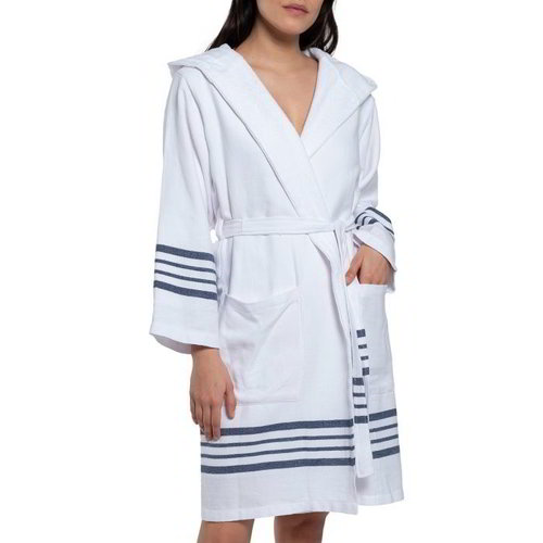 Lalay gevoerde hamam badjas Sun white navy