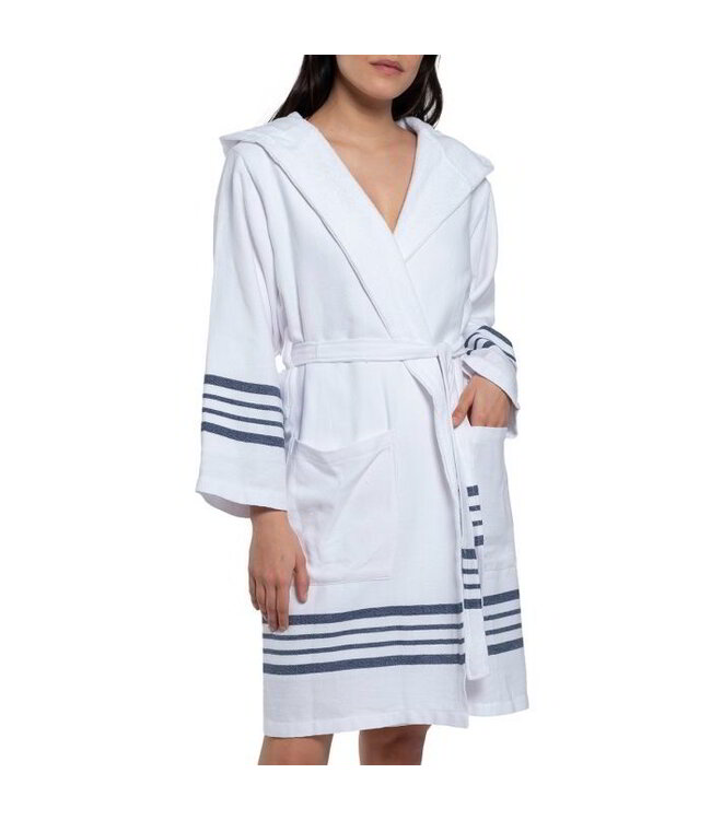 gevoerde hamam badjas Sun white navy