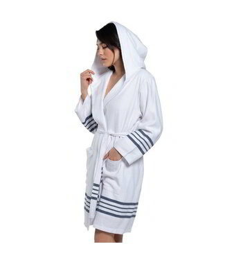 Lalay gevoerde hamam badjas Sun white navy