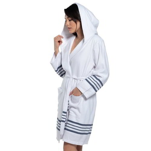 Lalay gevoerde hamam badjas Sun white navy Lalay gevoerde hamam badjas Sun white navy