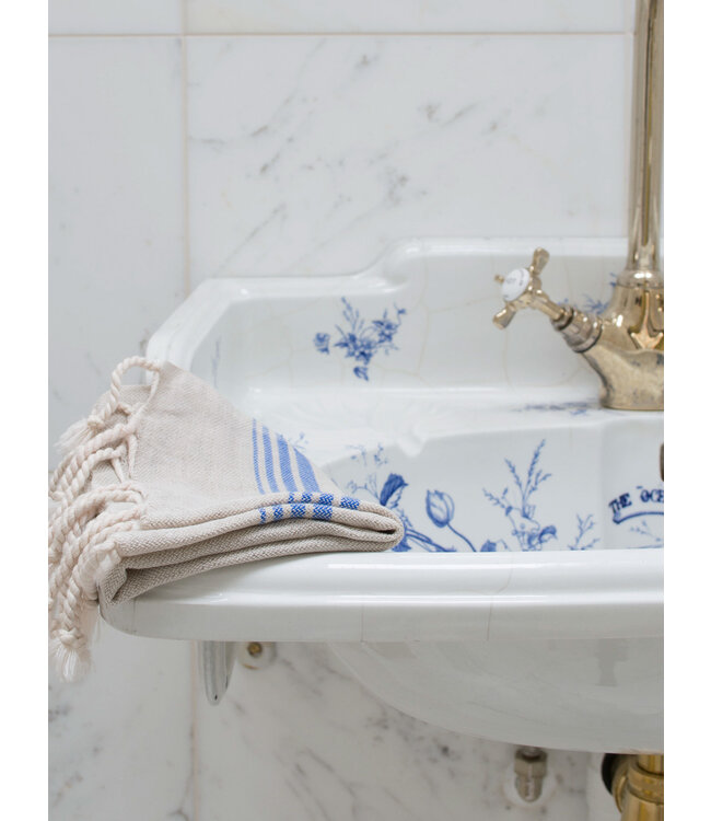 hamam gastendoek linnen grieksblauw 30x50cm