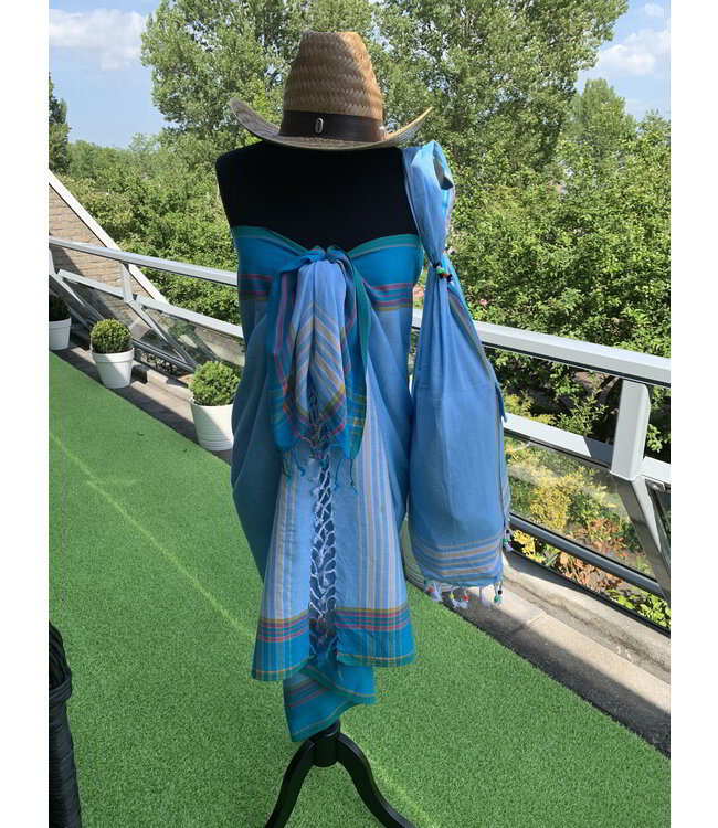 Kikoy beach bag light blue