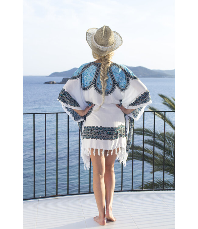 Strandtuniek Flower white blue black onesize