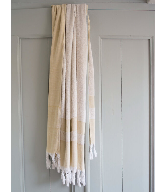 hamamdoek met badstof mosterd 170x95cm