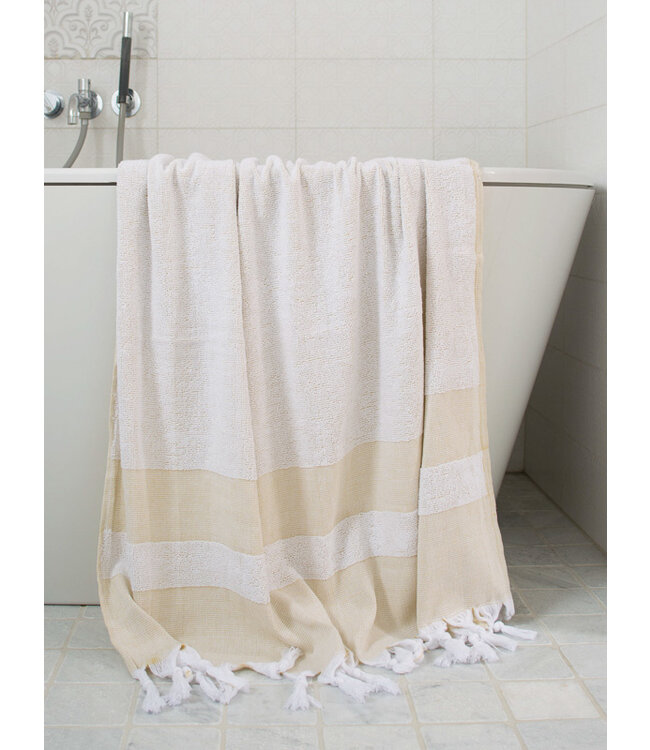 hamamdoek met badstof mosterd 170x95cm