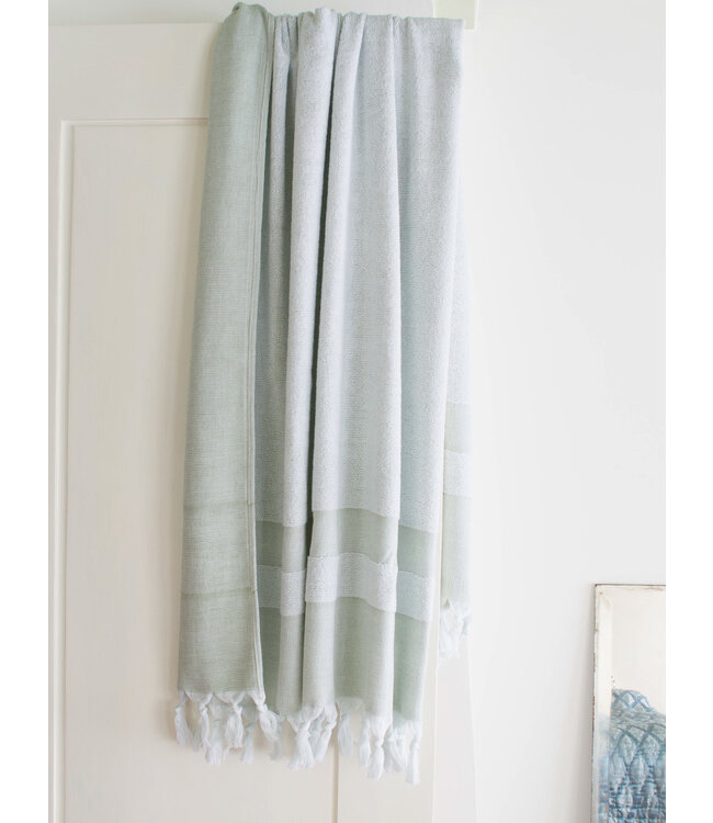 hamamdoek met badstof salie 170x95cm
