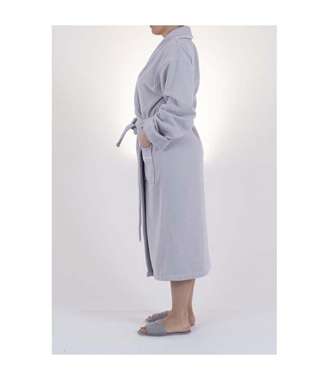 bamboe wafel badjas grijs - gevoerd