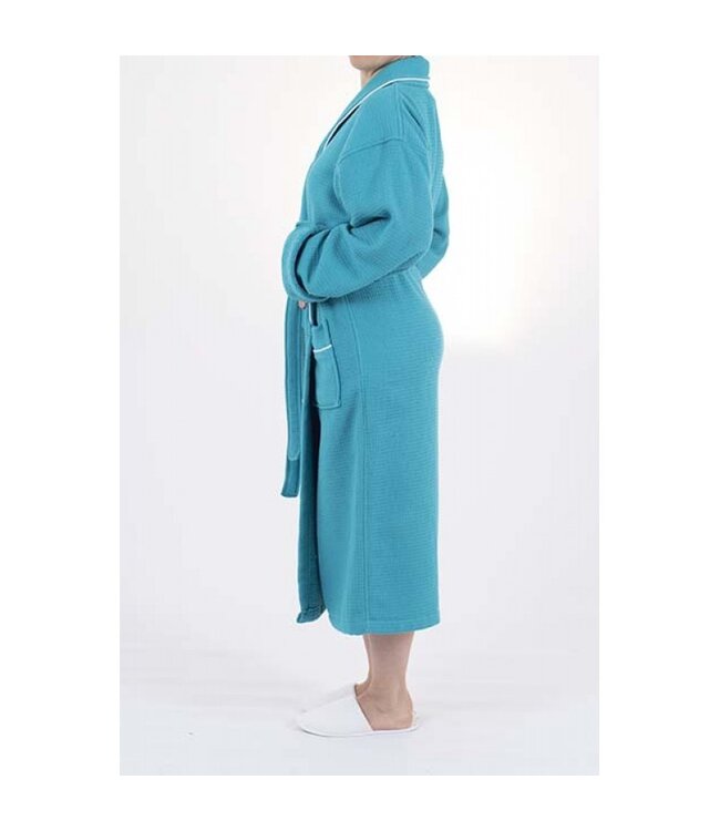 bamboe wafel badjas petrol groen  - gevoerd