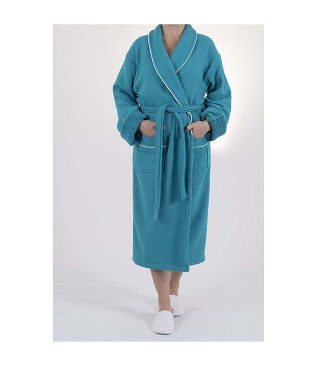 bamboe wafel badjas petrol groen  - gevoerd