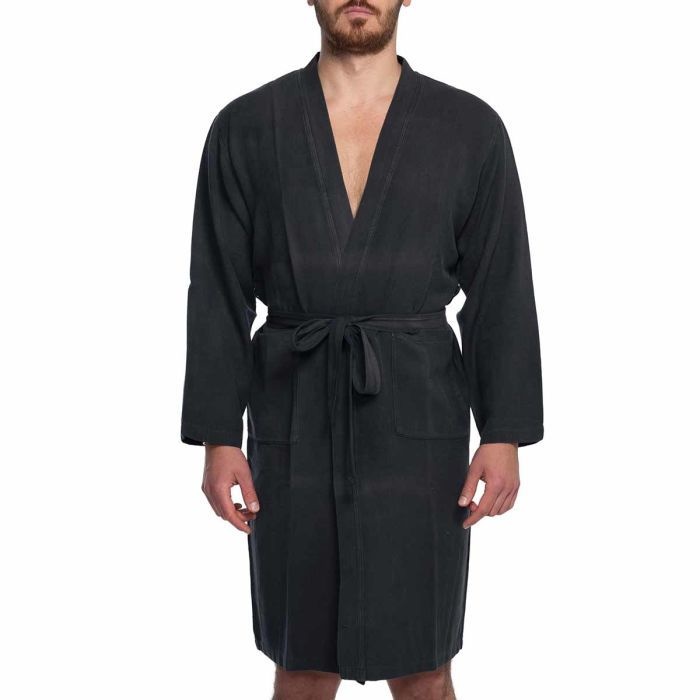 Dunne hamam badjas in stonewashed zwart katoen - Excl. - Hamamdoeken.com