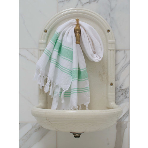 Ottomania kleine hamamdoek honingraat wit helderzeegroen Ottomania kleine hamamdoek honingraat wit helderzeegroen