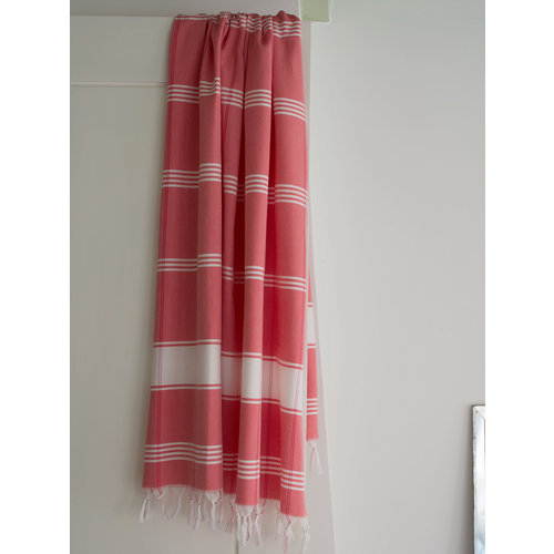 Ottomania organic hamamdoek biokatoen koraalrood wit Ottomania organic hamamdoek biokatoen koraalrood wit