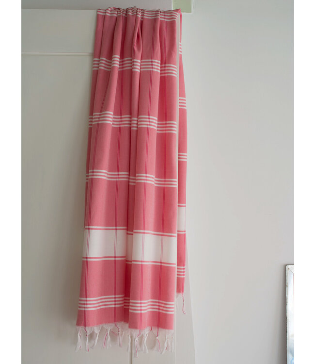 organic hamamdoek biokatoen zuurstokroze wit 170x100cm
