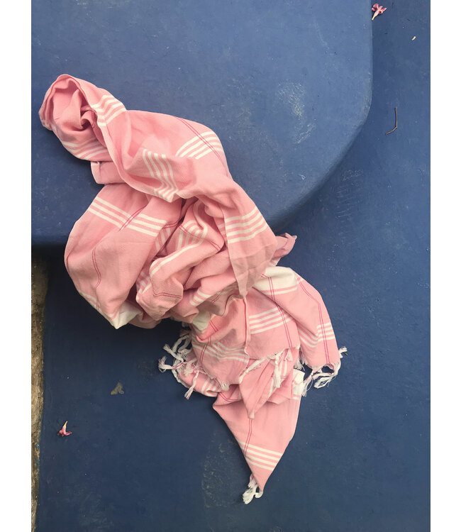 organic hamamdoek biokatoen poederroze wit 170x100cm