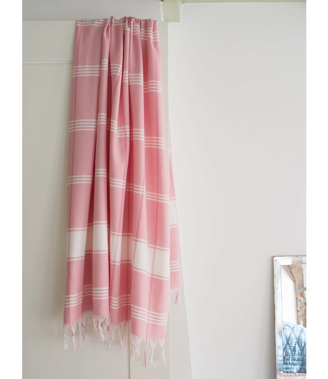 organic hamamdoek biokatoen poederroze wit 170x100cm