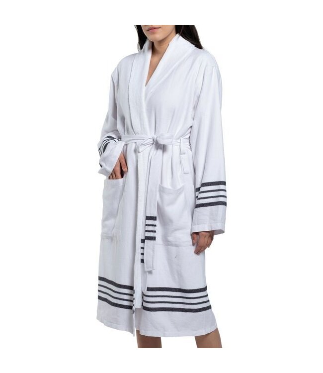 gevoerde hamam badjas Krem Sultan white navy