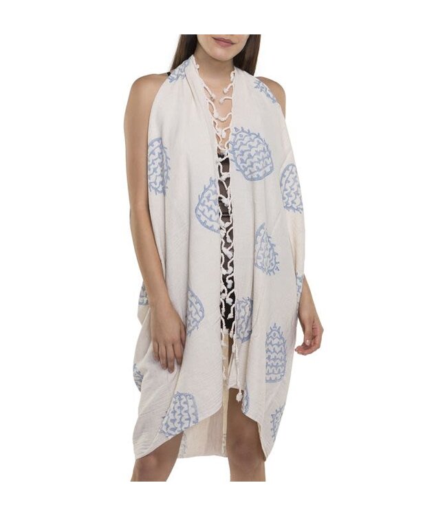 Pareo tuniek hand printed blue onesize