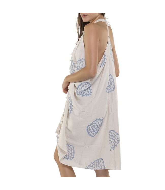 Pareo tuniek hand printed blue onesize