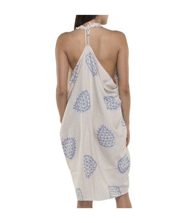 Pareo tuniek hand printed blue onesize