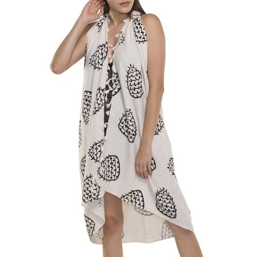 Lalay Pareo tuniek hand printed black Lalay Pareo tuniek hand printed black