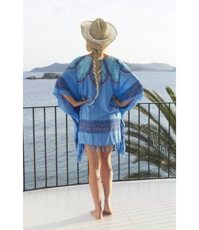 strandtuniek Flower 2 shades of blue onesize
