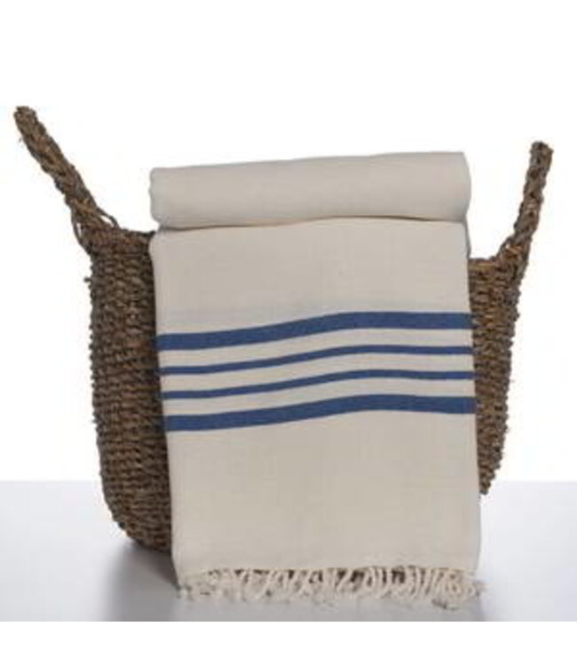 hamamdoek Krem Sultan XXL natural royal blue 220x170cm