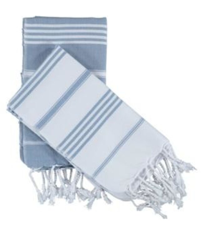 kleine hamamdoek Leyla white - air blue 100x50cm