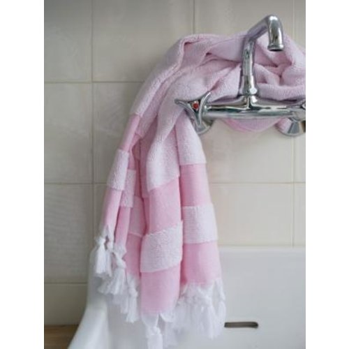 Ottomania kleine hamamdoek met badstof sorbetroze Ottomania kleine hamamdoek met badstof sorbetroze