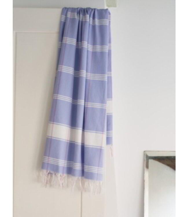 organic hamamdoek biokatoen lavendelblauw wit 170x100cm